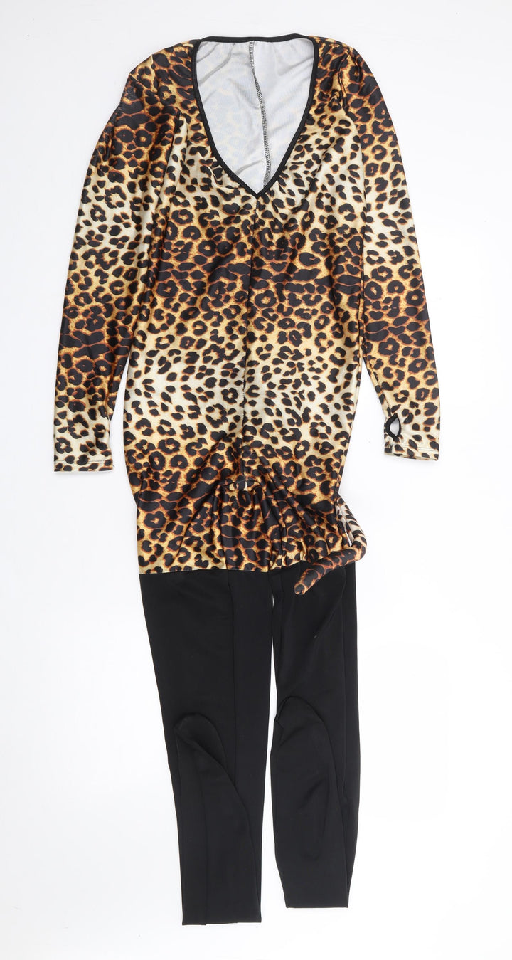 Lovehoney Womens Multicoloured Animal Print Polyester Jumpsuit One-Piece Size S Pullover - Halloween, Cat
