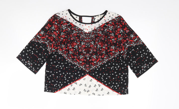 River Island  Womens Multicoloured Floral Polyester Jersey Blouse Size 6 Round Neck