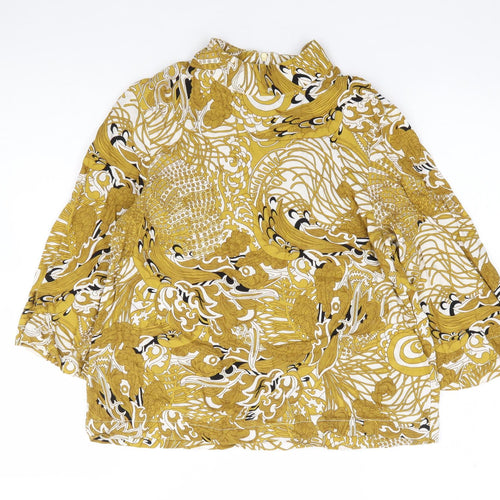 H&M Womens Yellow Floral Viscose Jersey Blouse Size 6 High Neck
