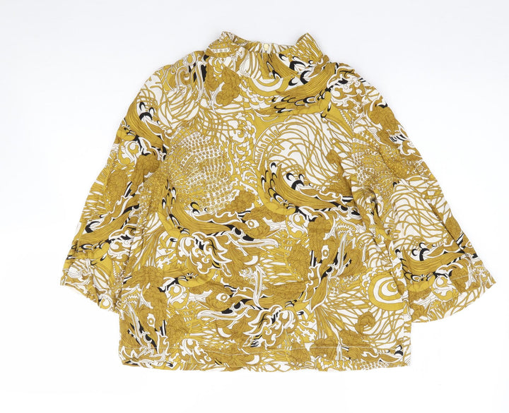 H&M Womens Yellow Floral Viscose Jersey Blouse Size 6 High Neck