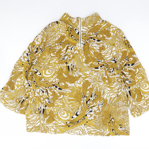 H&M Womens Yellow Floral Viscose Jersey Blouse Size 6 High Neck