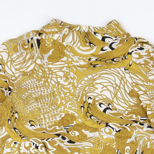 H&M Womens Yellow Floral Viscose Jersey Blouse Size 6 High Neck