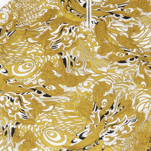 H&M Womens Yellow Floral Viscose Jersey Blouse Size 6 High Neck