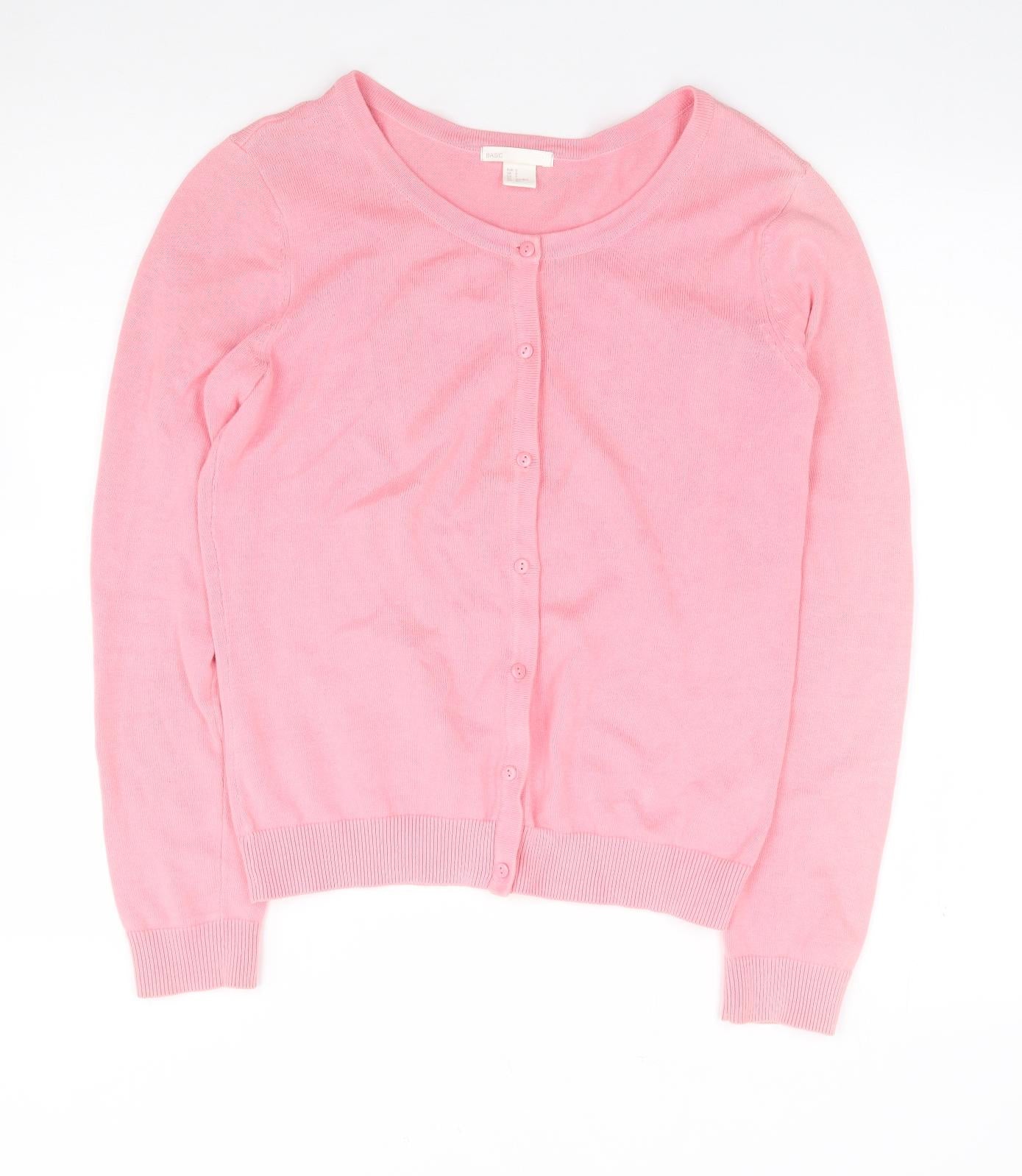 H&M  Womens Pink Round Neck  100% Cotton Cardigan Jumper Size S