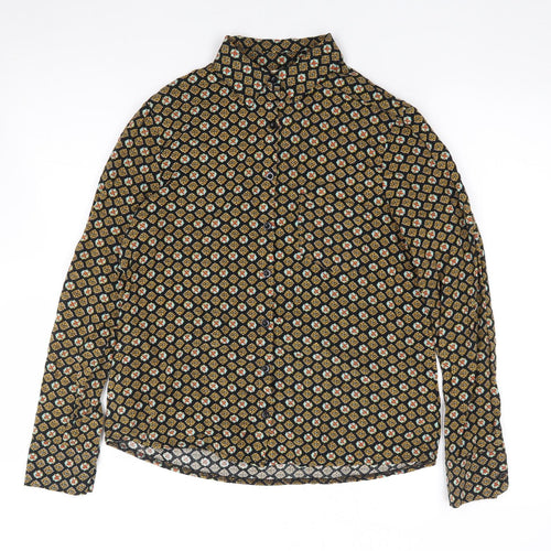 Brave Soul Womens Multicoloured Geometric Viscose Jersey Button-Up Size XS Collared