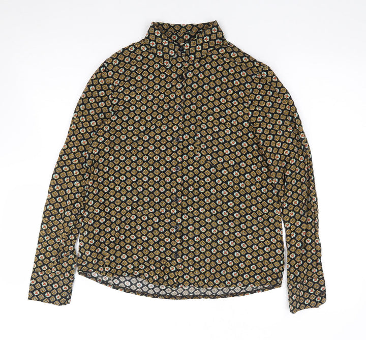 Brave Soul Womens Multicoloured Geometric Viscose Jersey Button-Up Size XS Collared