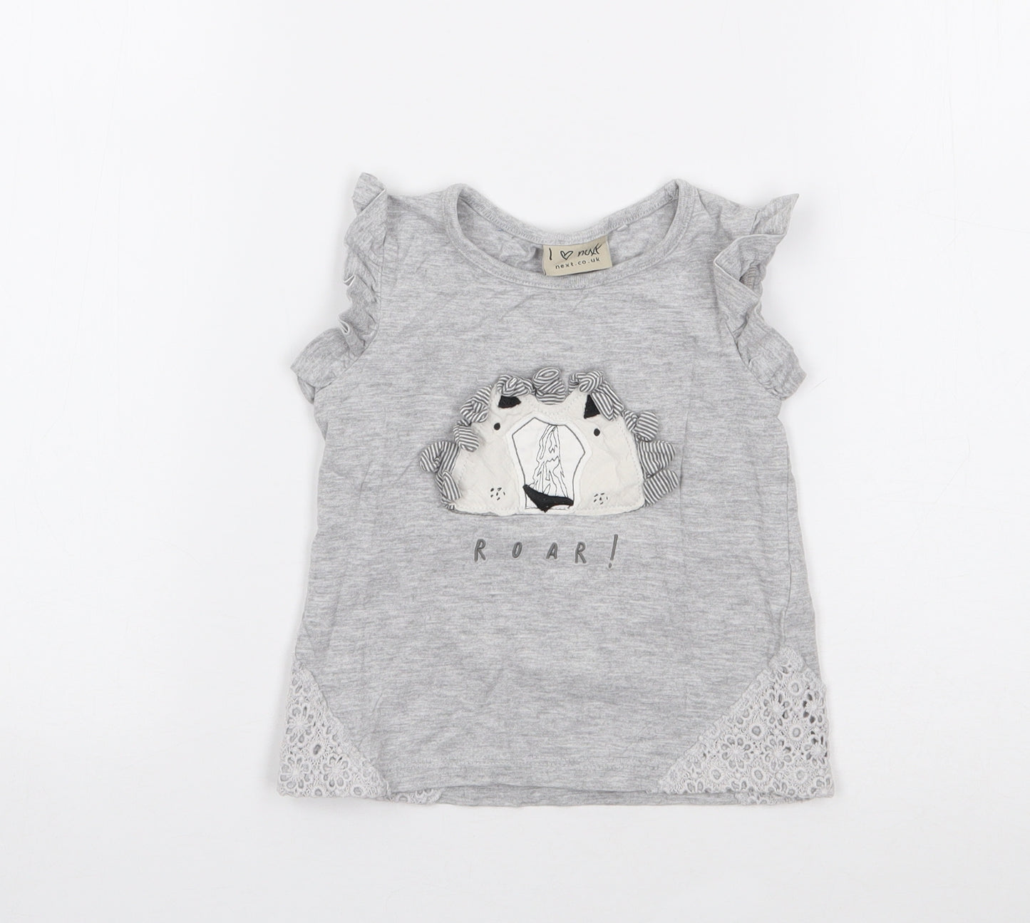 NEXT Girls Grey  Cotton Jersey T-Shirt Size 18-24 Months Round Neck Pullover - Roar
