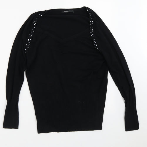 Dunnes Stores Womens Black V-Neck  Viscose Pullover Jumper Size 14