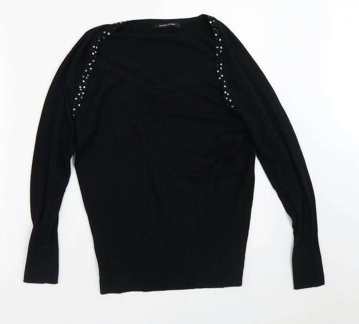 Dunnes Stores Womens Black V-Neck Viscose Pullover Jumper Size 14