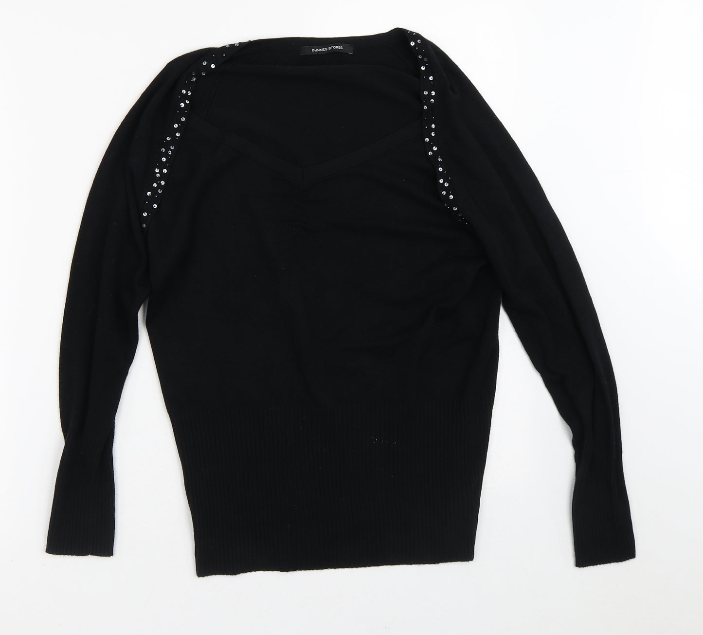 Dunnes Stores Womens Black V-Neck  Viscose Pullover Jumper Size 14