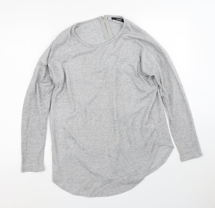 Quiz Womens Grey Round Neck  Polyester Full Zip Jumper Size M   - Hearts