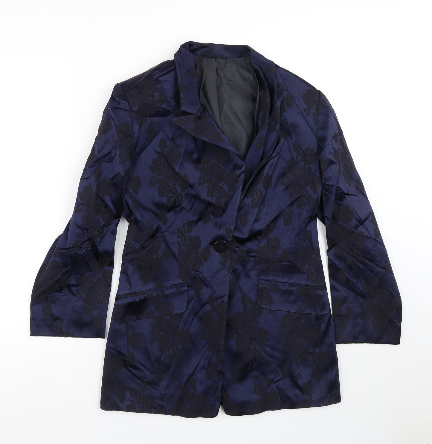 Preworn Womens Blue Floral  Jacket Blazer Size M