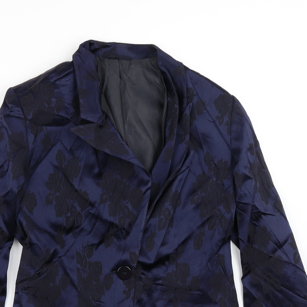Preworn Womens Blue Floral  Jacket Blazer Size M