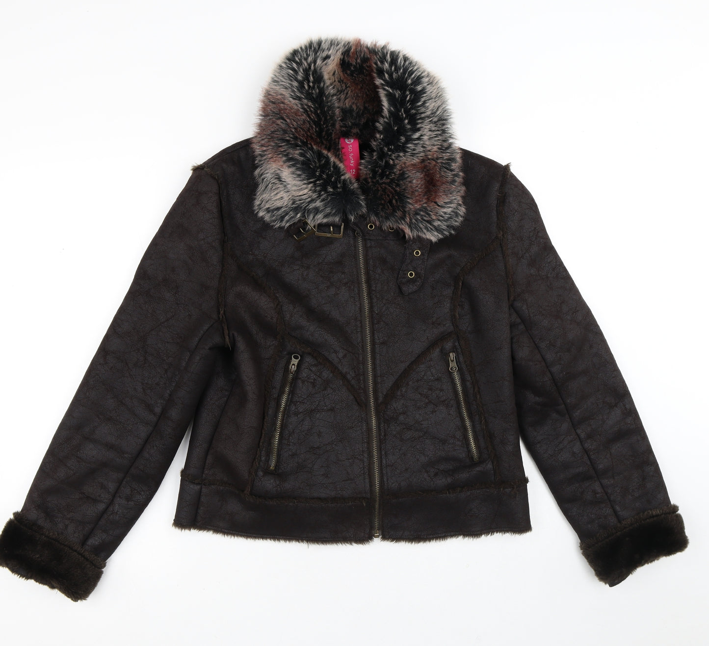 So Funky Womens Brown   Jacket Coat Size 12   - Leather look