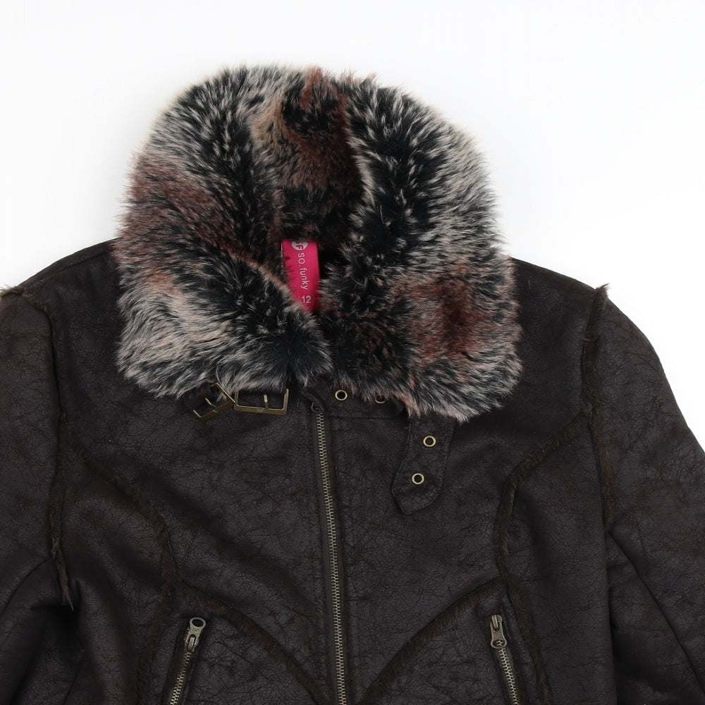 So Funky Womens Brown   Jacket Coat Size 12   - Leather look