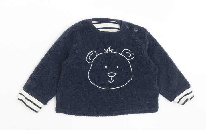 Mothercare Boys Blue Polyester Pullover Jumper Size 3-6 Months Button - Bear