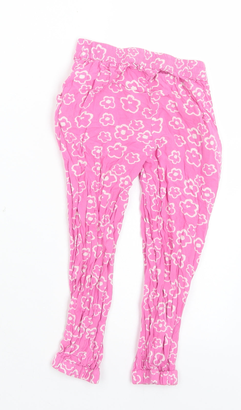 Nutmeg Girls Pink Floral Viscose Harem Trousers Size 3-4 Years  Regular