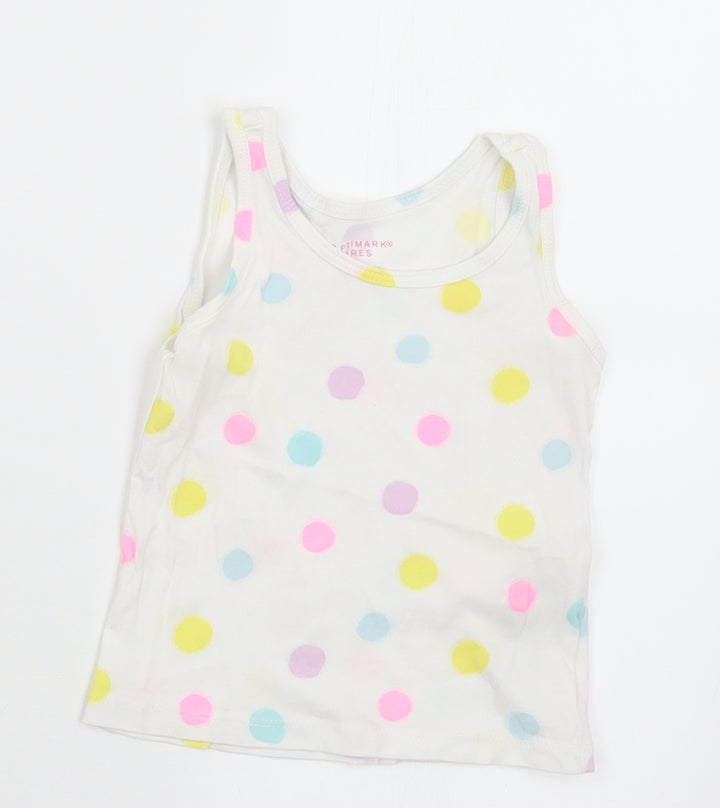 Primark Girls Multicoloured Polka Dot Cotton Basic Tank Size 9-12 Months Round Neck
