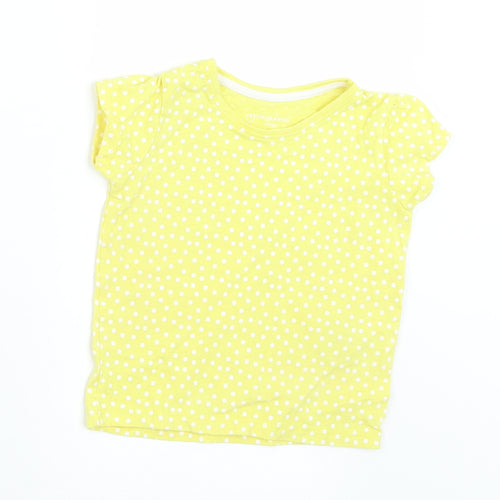 Primark Girls Yellow Polka Dot Cotton Basic T-Shirt Size 12-18 Months Crew Neck  - Polka Dots