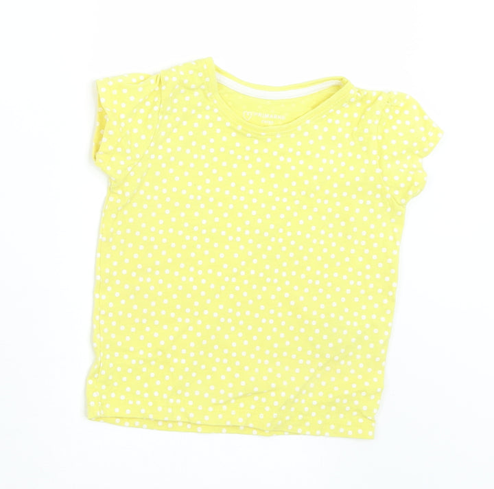Primark Girls Yellow Polka Dot Cotton Basic T-Shirt Size 12-18 Months Crew Neck - Polka Dots