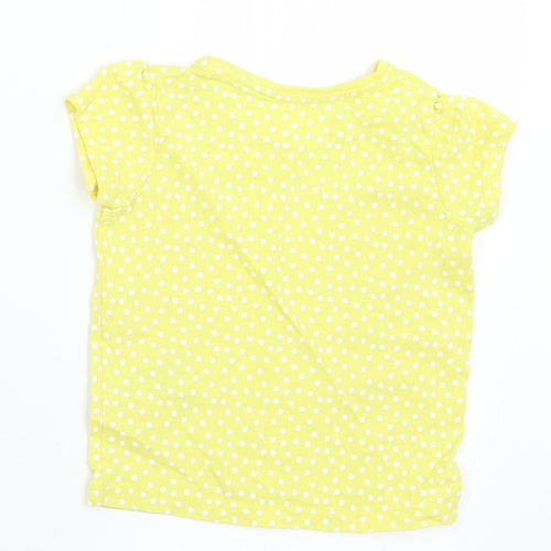 Primark Girls Yellow Polka Dot Cotton Basic T-Shirt Size 12-18 Months Crew Neck  - Polka Dots