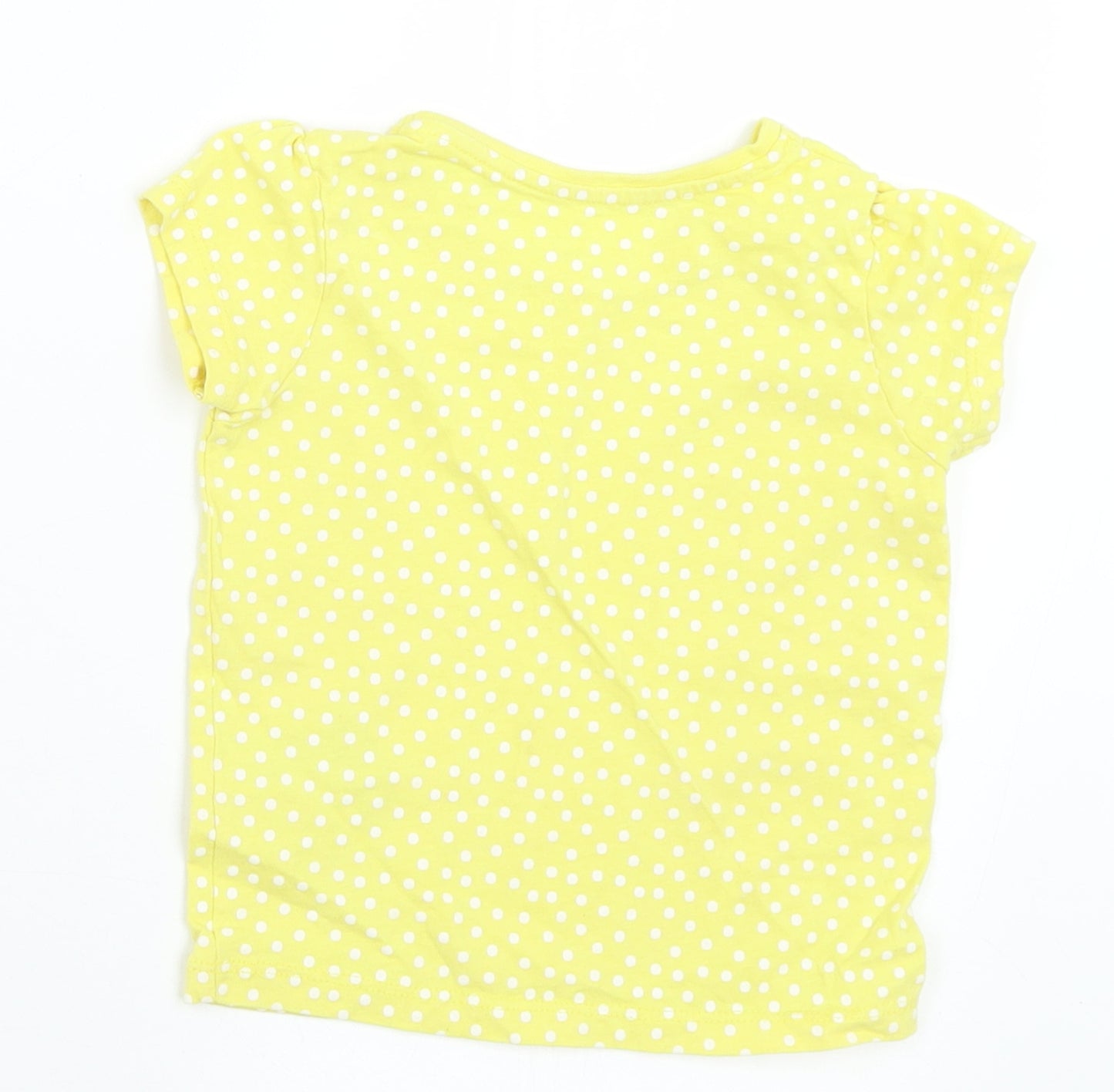 Primark Girls Yellow Polka Dot Cotton Basic T-Shirt Size 12-18 Months Crew Neck  - Polka Dots