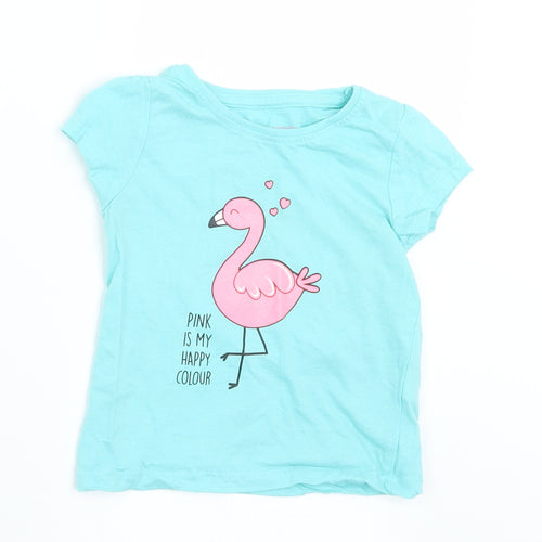 Primark Girls Green  Cotton Basic T-Shirt Size 12-18 Months Crew Neck  - Flamingo