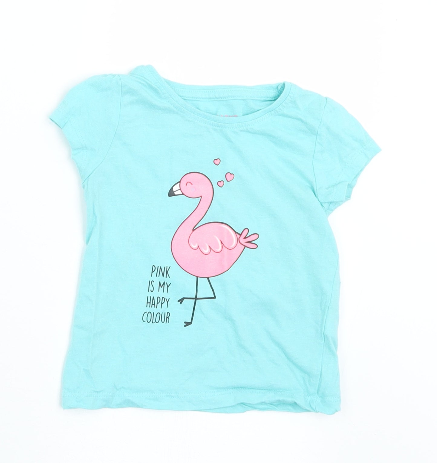 Primark Girls Green  Cotton Basic T-Shirt Size 12-18 Months Crew Neck  - Flamingo