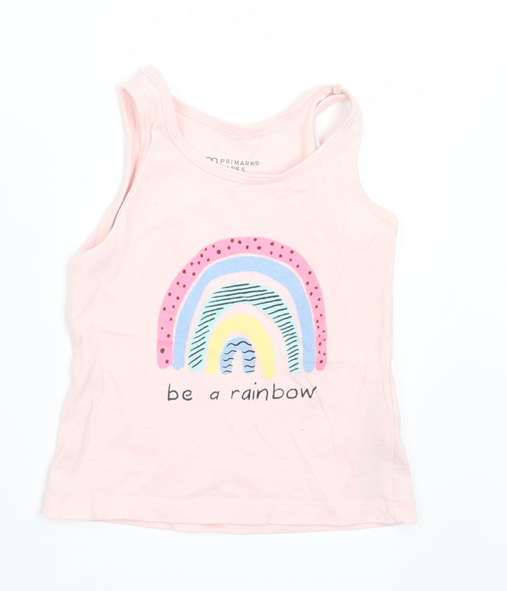 Primark Girls Pink Cotton Basic Tank Size 12-18 Months Round Neck - Rainbow