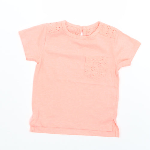 Primark Girls Orange  Polyester Basic T-Shirt Size 12-18 Months Crew Neck Button