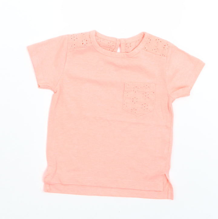Primark Girls Orange  Polyester Basic T-Shirt Size 12-18 Months Crew Neck Button