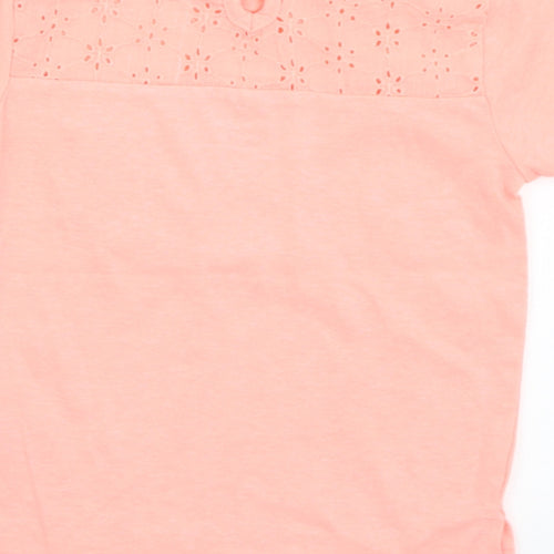 Primark Girls Orange  Polyester Basic T-Shirt Size 12-18 Months Crew Neck Button