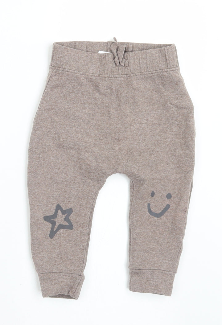 George Boys Brown Cotton Jogger Trousers Size 9-12 Months Drawstring
