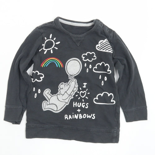 George Baby Black  Cotton Basic T-Shirt Size 9-12 Months Crew Neck  - Winnie The Pooh