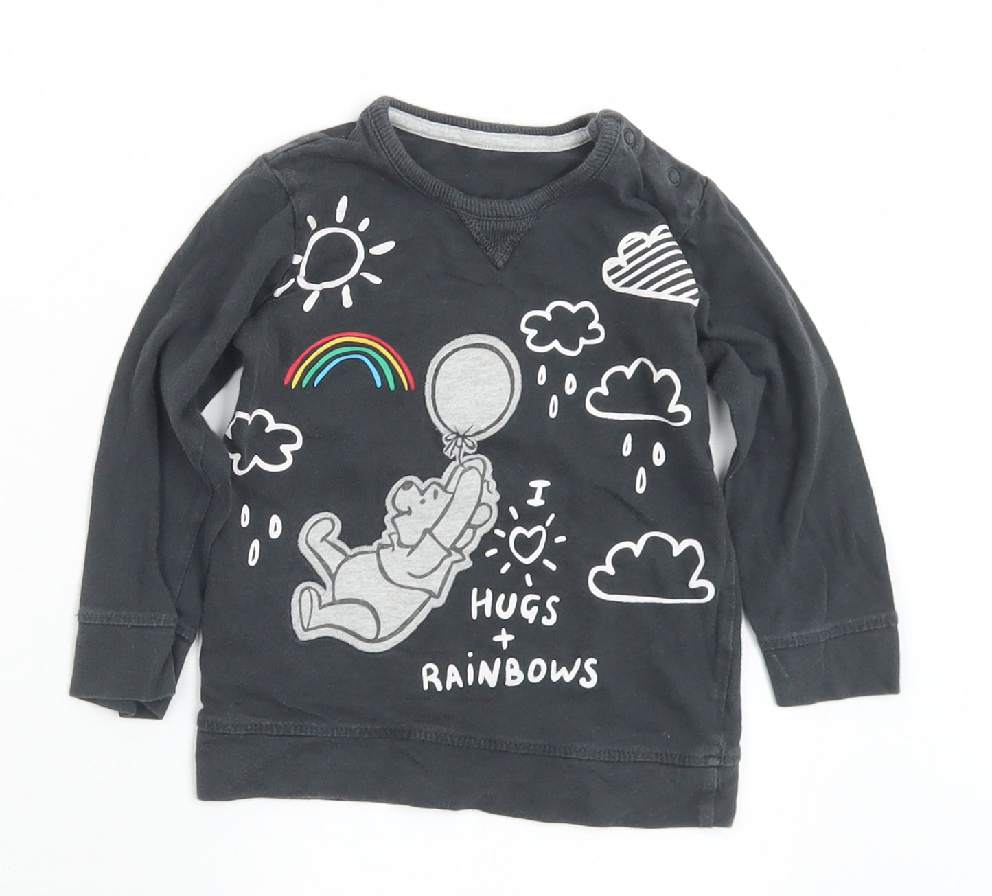 George Baby Black  Cotton Basic T-Shirt Size 9-12 Months Crew Neck  - Winnie The Pooh