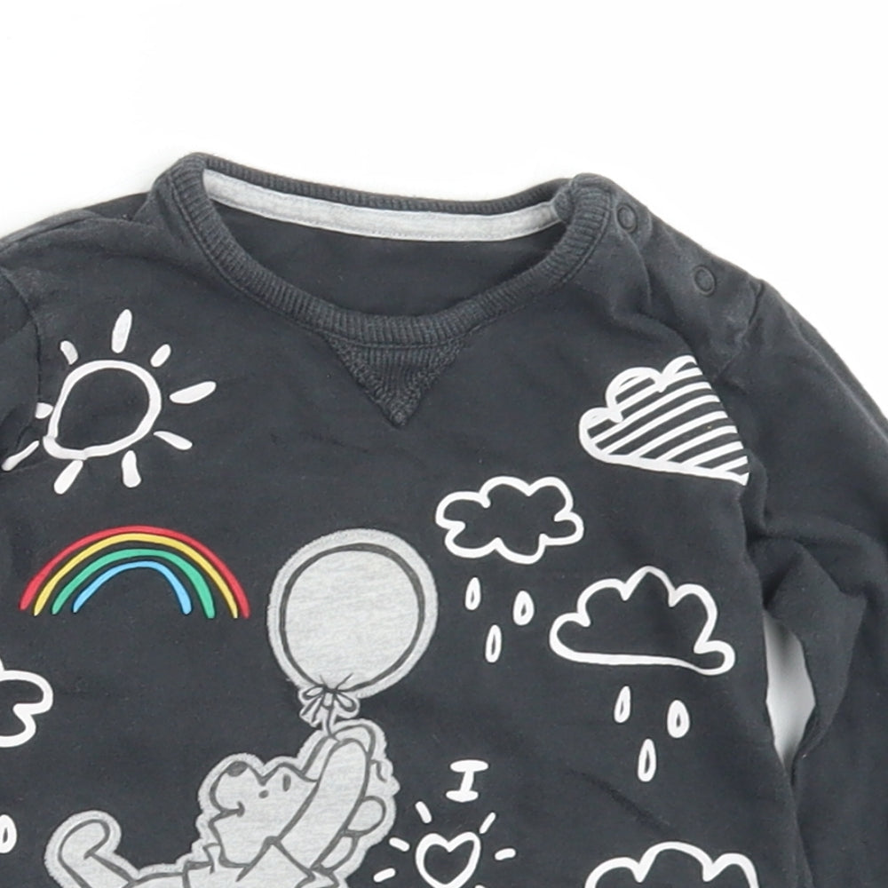 George Baby Black  Cotton Basic T-Shirt Size 9-12 Months Crew Neck  - Winnie The Pooh