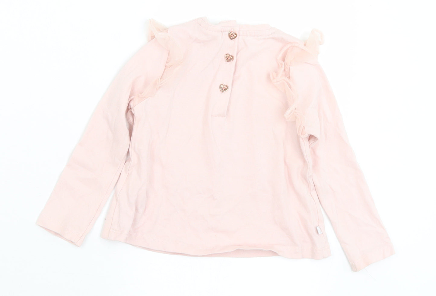 Ted Baker Girls Pink  Cotton Basic T-Shirt Size 12-18 Months Crew Neck Button - Bird