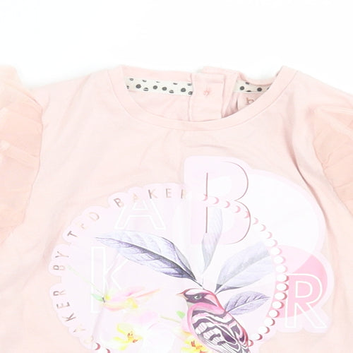 Ted Baker Girls Pink  Cotton Basic T-Shirt Size 12-18 Months Crew Neck Button - Bird