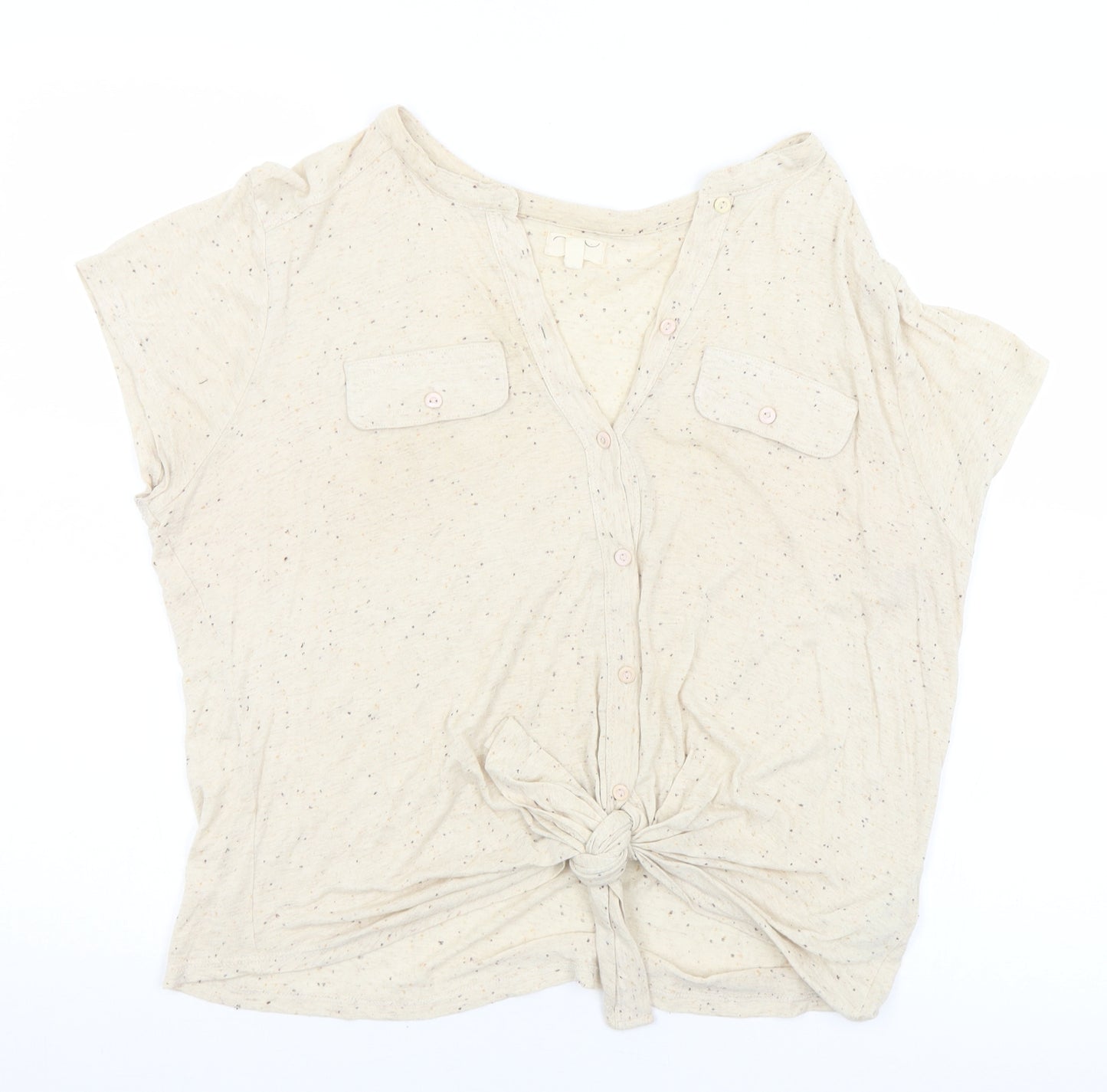 New Look Womens Beige  Viscose Basic T-Shirt Size 14 Henley