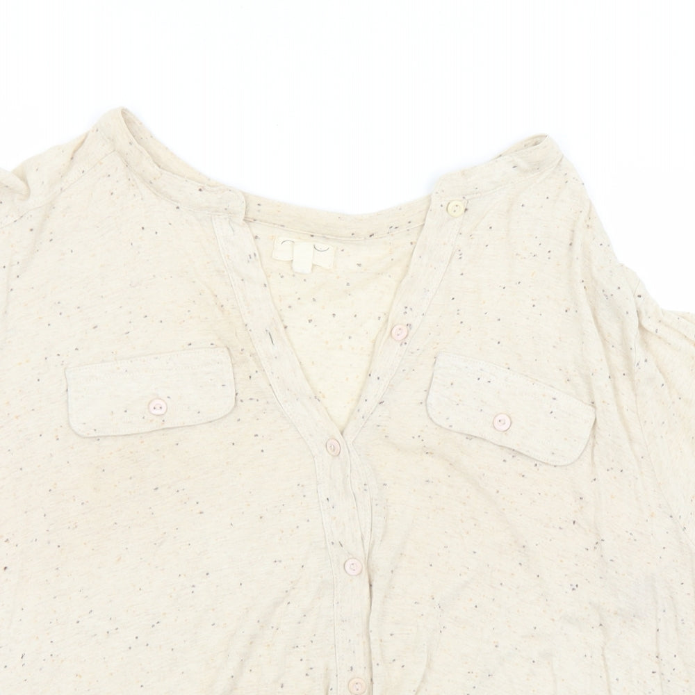 New Look Womens Beige  Viscose Basic T-Shirt Size 14 Henley