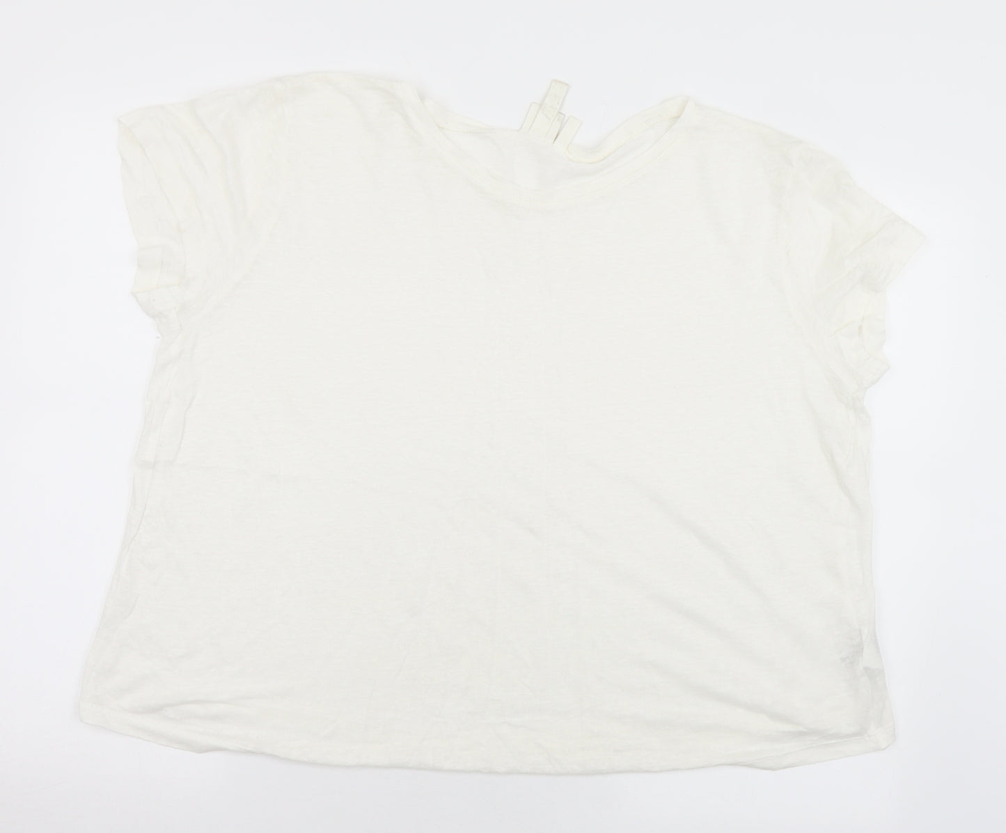 H&M Womens White  Linen Basic T-Shirt Size XL Round Neck