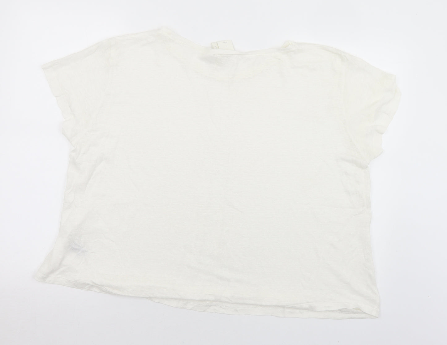 H&M Womens White  Linen Basic T-Shirt Size XL Round Neck