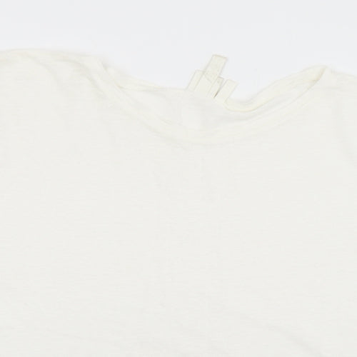 H&M Womens White  Linen Basic T-Shirt Size XL Round Neck