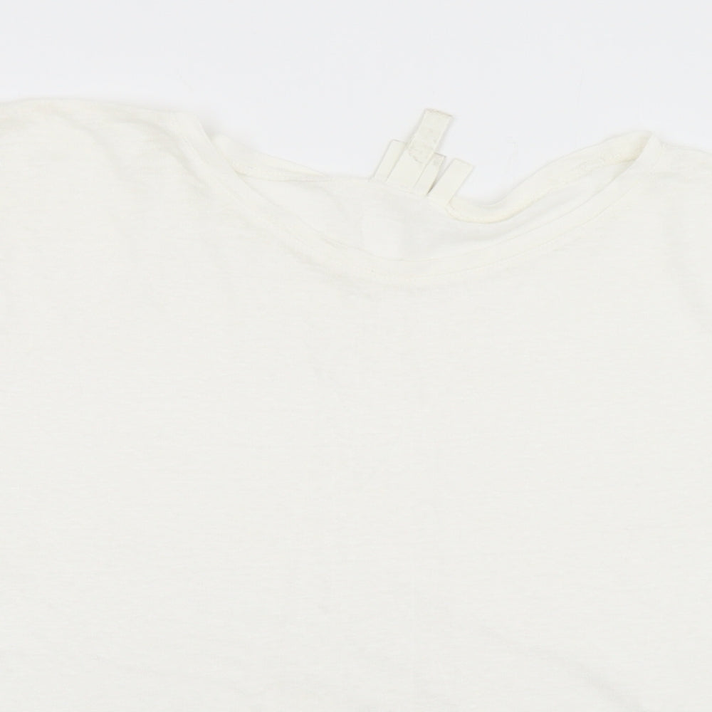 H&M Womens White  Linen Basic T-Shirt Size XL Round Neck