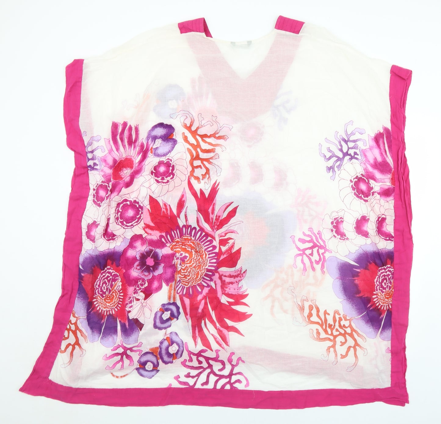Roman Womens Multicoloured Floral Cotton Kimono Blouse Size M V-Neck