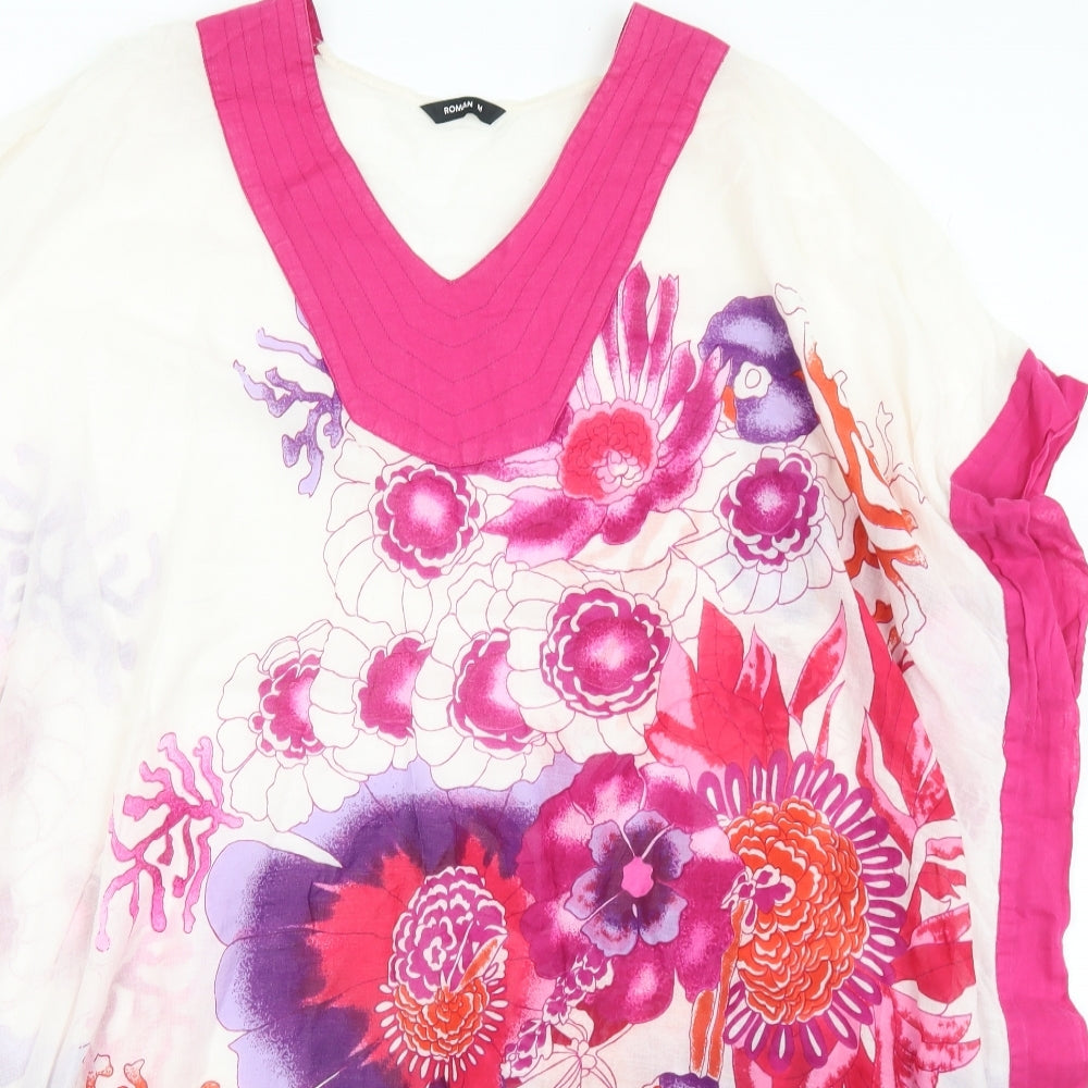 Roman Womens Multicoloured Floral Cotton Kimono Blouse Size M V-Neck