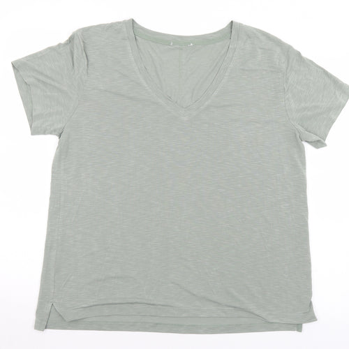 Preworn Womens Green  Polyester Basic T-Shirt Size L V-Neck