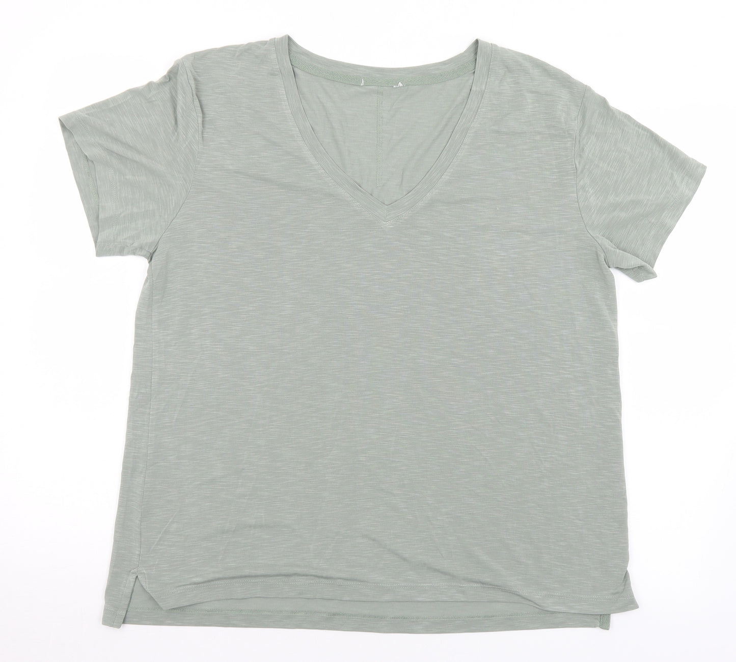 Preworn Womens Green  Polyester Basic T-Shirt Size L V-Neck