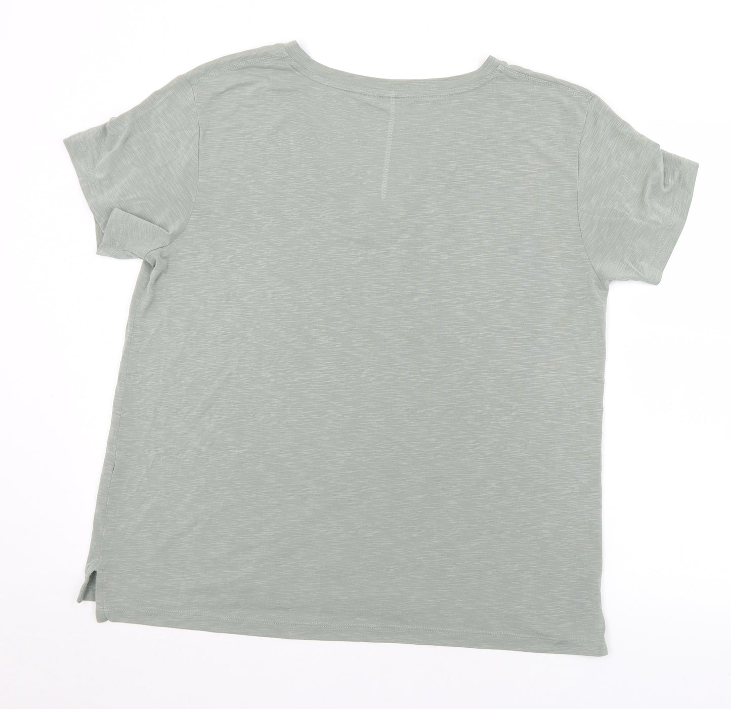 Preworn Womens Green  Polyester Basic T-Shirt Size L V-Neck