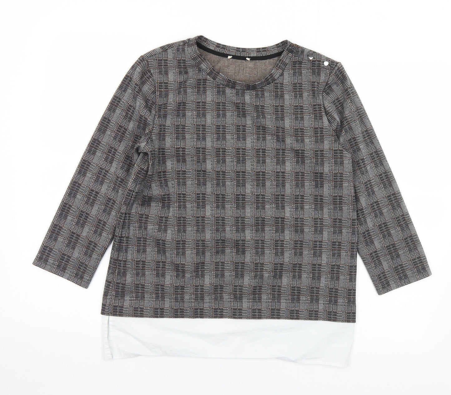 Preworn Womens Grey Round Neck Plaid Polyester Pullover Jumper Size S